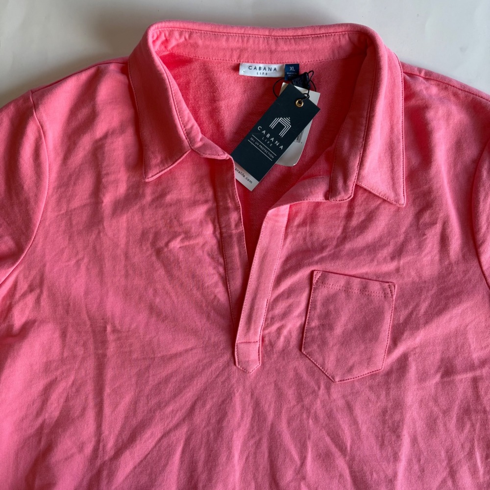 Cabana Life Pink Short Sleeve Collar Dress UPF 50+ Sun Protection XL Light NWT